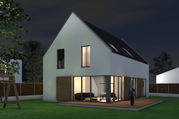 Einfamilienhaus mit Satteldach Nachtansicht