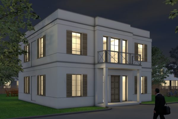 Klassisches Einfamilienhaus mit Attika Nachtansicht