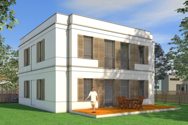 Klassisches Einfamilienhaus mit Attika Gartenansicht